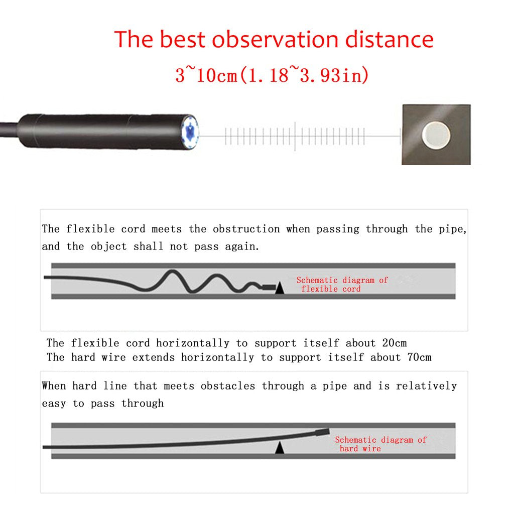 5.5mm 0.3 MP Phone Wifi Endoscope Camera IP67 Waterproof Tube Pipe Borescope