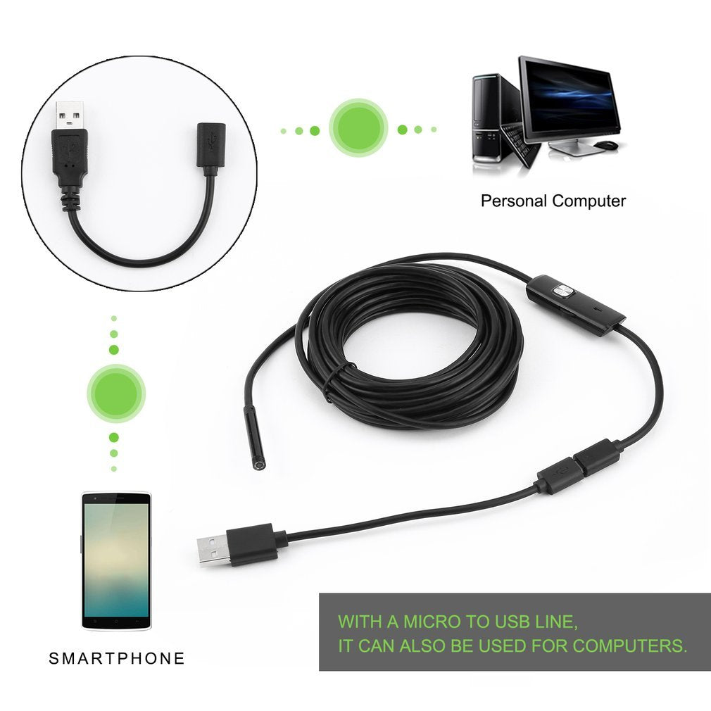 5.0M 6 LED 5.5mm Lens 720P Endoscope Waterproof Inspection Borescope for Android