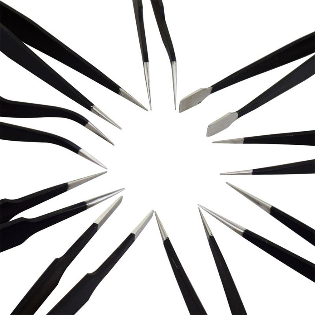 9Pcs ESD Stainless Steel Tweezers Kit Precision Anti-static Repairing Tools