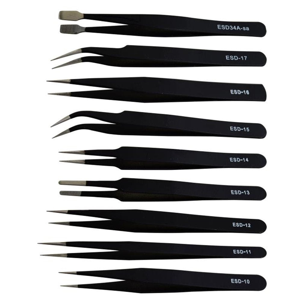 9Pcs ESD Stainless Steel Tweezers Kit Precision Anti-static Repairing Tools
