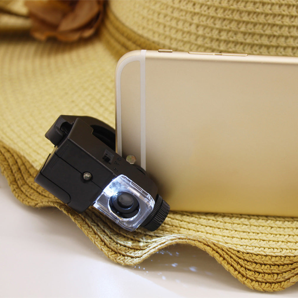 774-90 90X Phone Type LED Light Magnifier Microscope UV Currency Detector