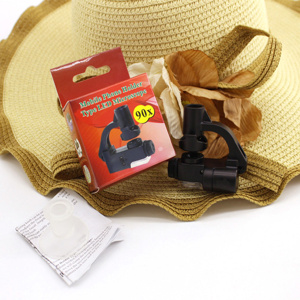 774-90 90X Phone Type LED Light Magnifier Microscope UV Currency Detector