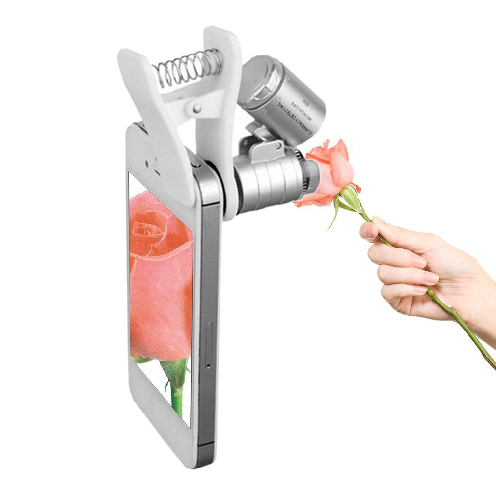 60X Phone Camera Microscope Clip-on Magnifying Glass With LED/UV Lights