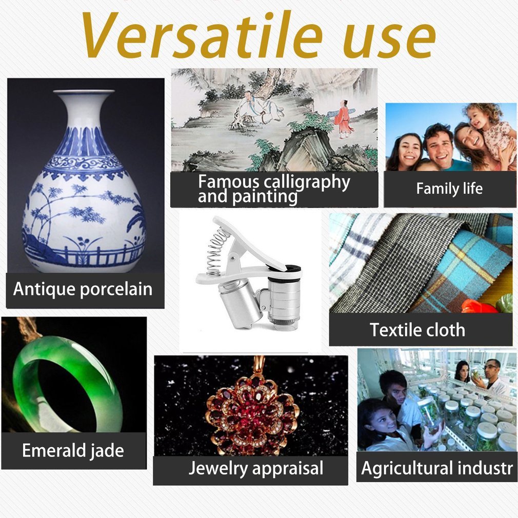 60X Phone Camera Microscope Clip-on Magnifying Glass With LED/UV Lights