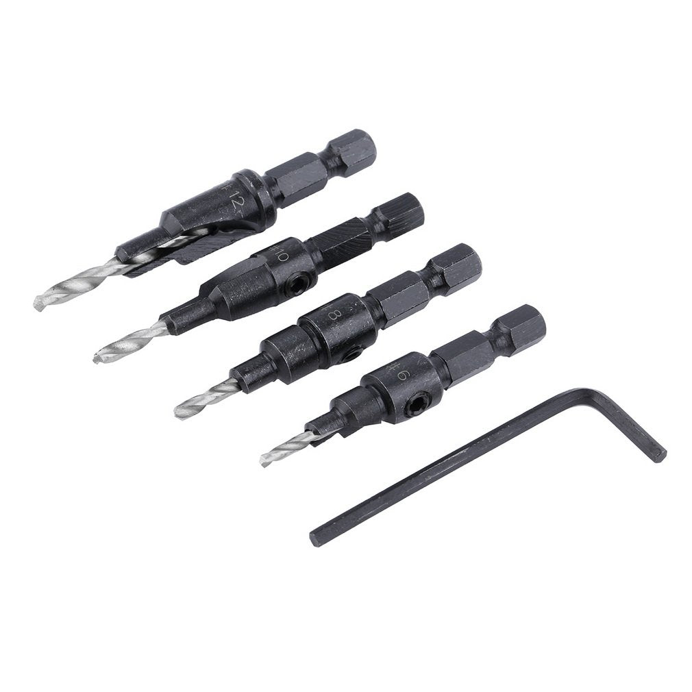 4 PCS HSS Countersink Drill Bits + 1 PCS 1/4 Quick Change Hole Hex Shank Screw