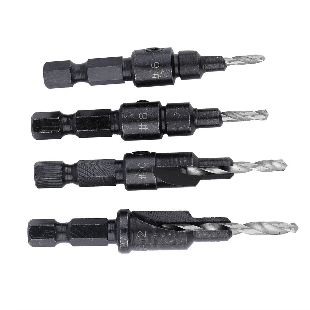 4 PCS HSS Countersink Drill Bits + 1 PCS 1/4 Quick Change Hole Hex Shank Screw