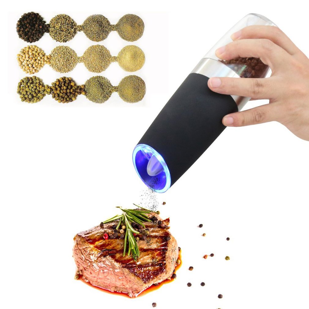 Electric Gravity Pepper & Salt Grinder with LED Light Kitchen Grinding Tool