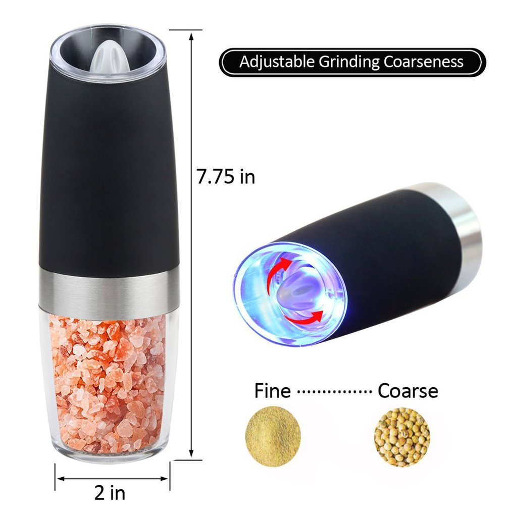 Electric Gravity Pepper & Salt Grinder with LED Light Kitchen Grinding Tool