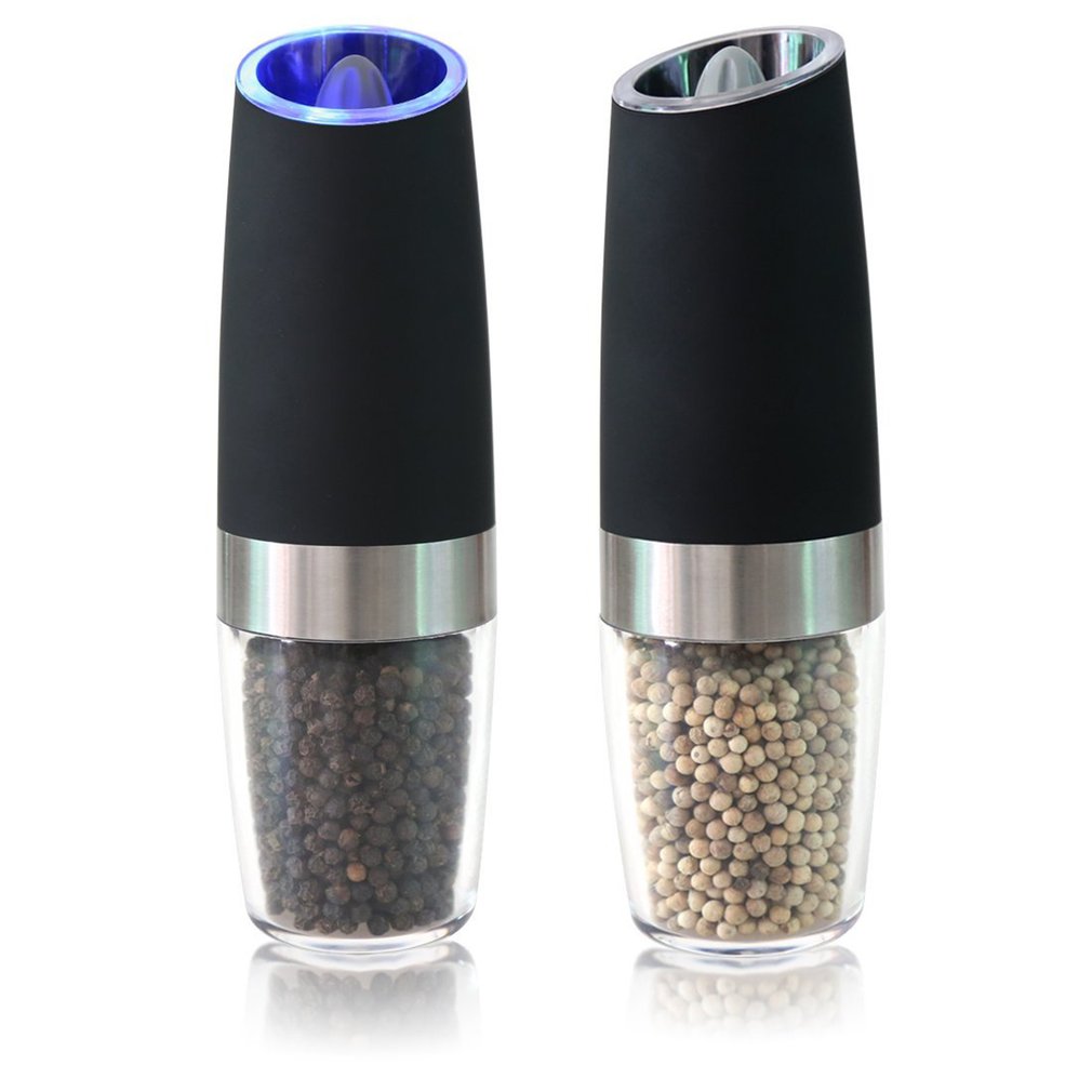 Electric Gravity Pepper & Salt Grinder with LED Light Kitchen Grinding Tool