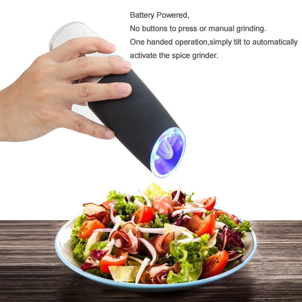Electric Gravity Pepper & Salt Grinder with LED Light Kitchen Grinding Tool