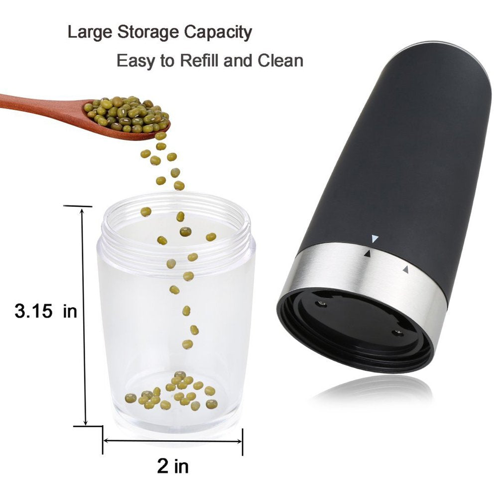 Electric Gravity Pepper & Salt Grinder with LED Light Kitchen Grinding Tool
