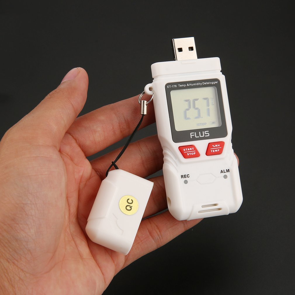 FLUS ET-176 Mini Digital LCD Temperature Humidity Recorder Support PDF Output
