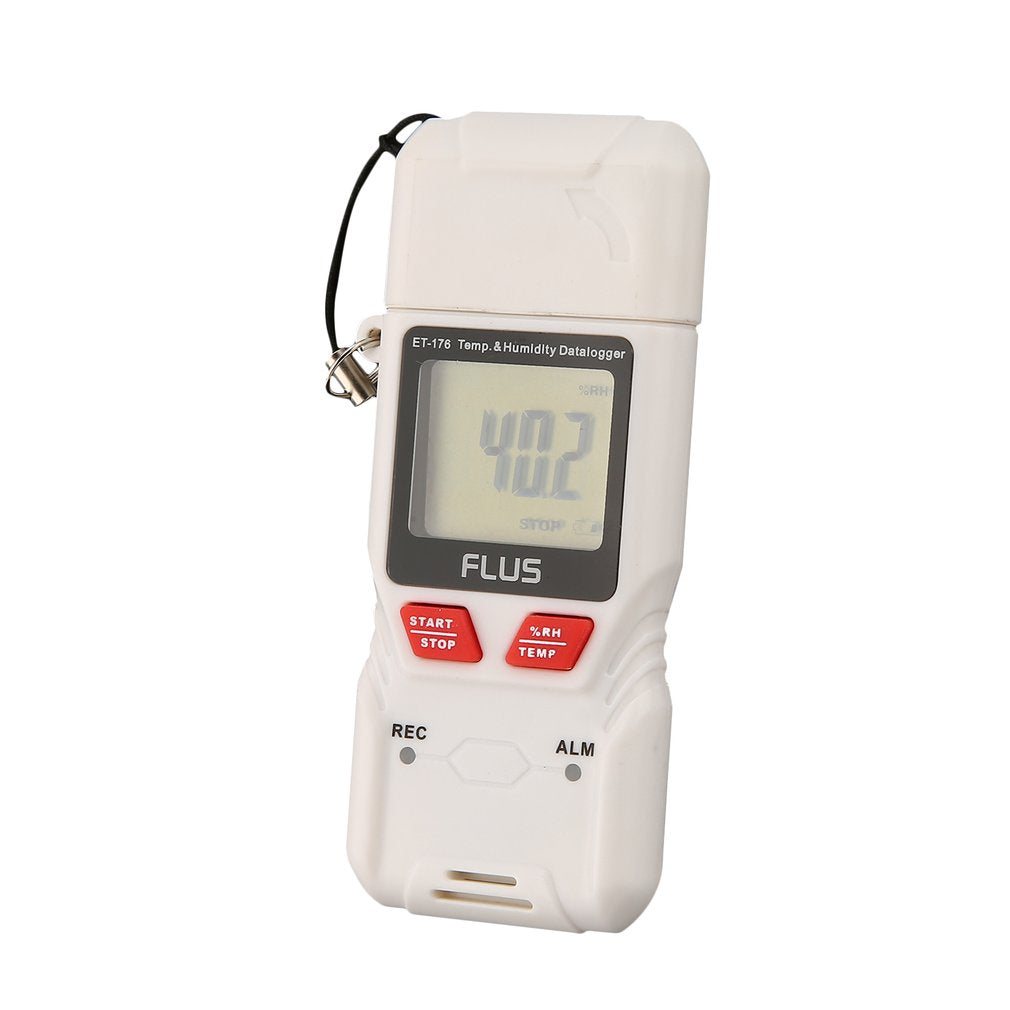 FLUS ET-176 Mini Digital LCD Temperature Humidity Recorder Support PDF Output