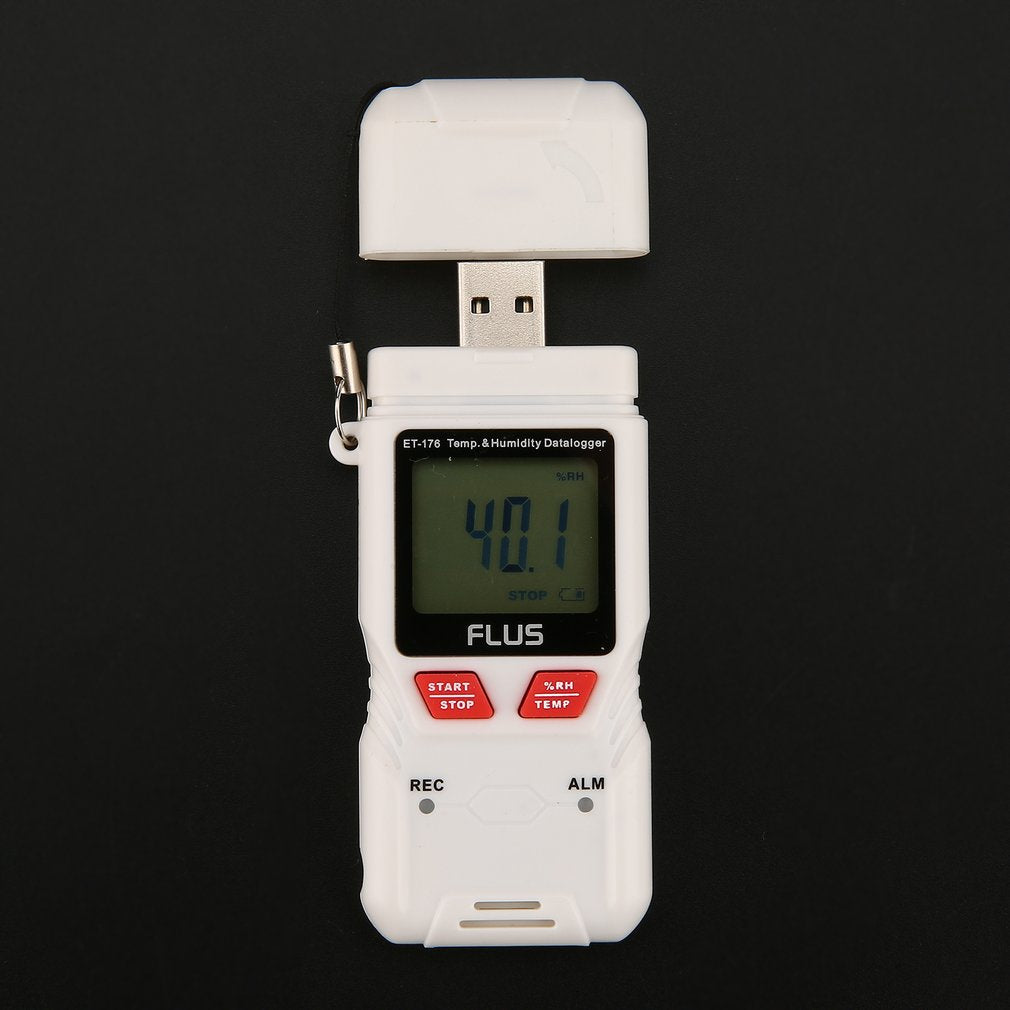 FLUS ET-176 Mini Digital LCD Temperature Humidity Recorder Support PDF Output