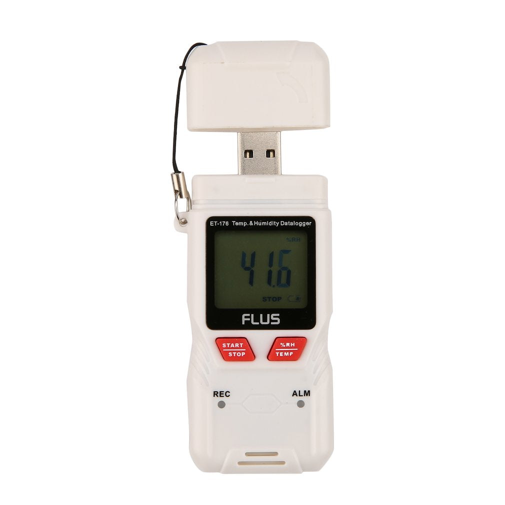 FLUS ET-176 Mini Digital LCD Temperature Humidity Recorder Support PDF Output