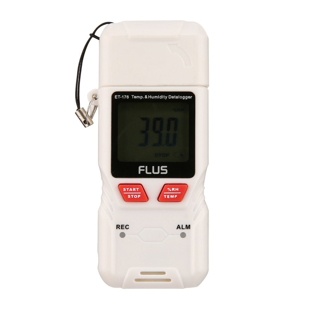 FLUS ET-176 Mini Digital LCD Temperature Humidity Recorder Support PDF Output