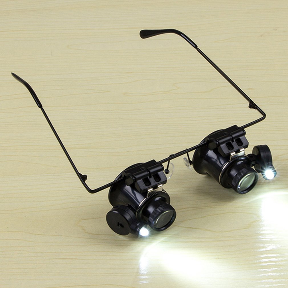 20X Glasses Type Binocular Magnifier Watch Repair Tool with Two LED Lights