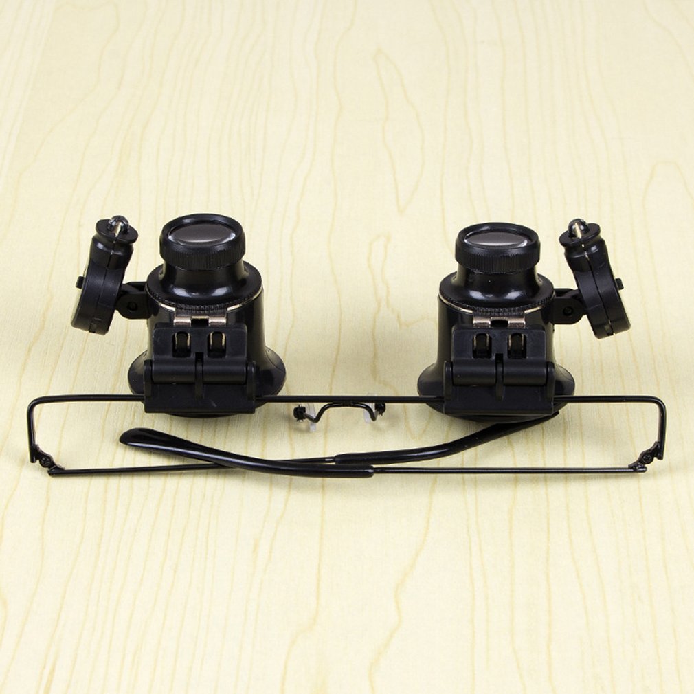 20X Glasses Type Binocular Magnifier Watch Repair Tool with Two LED Lights
