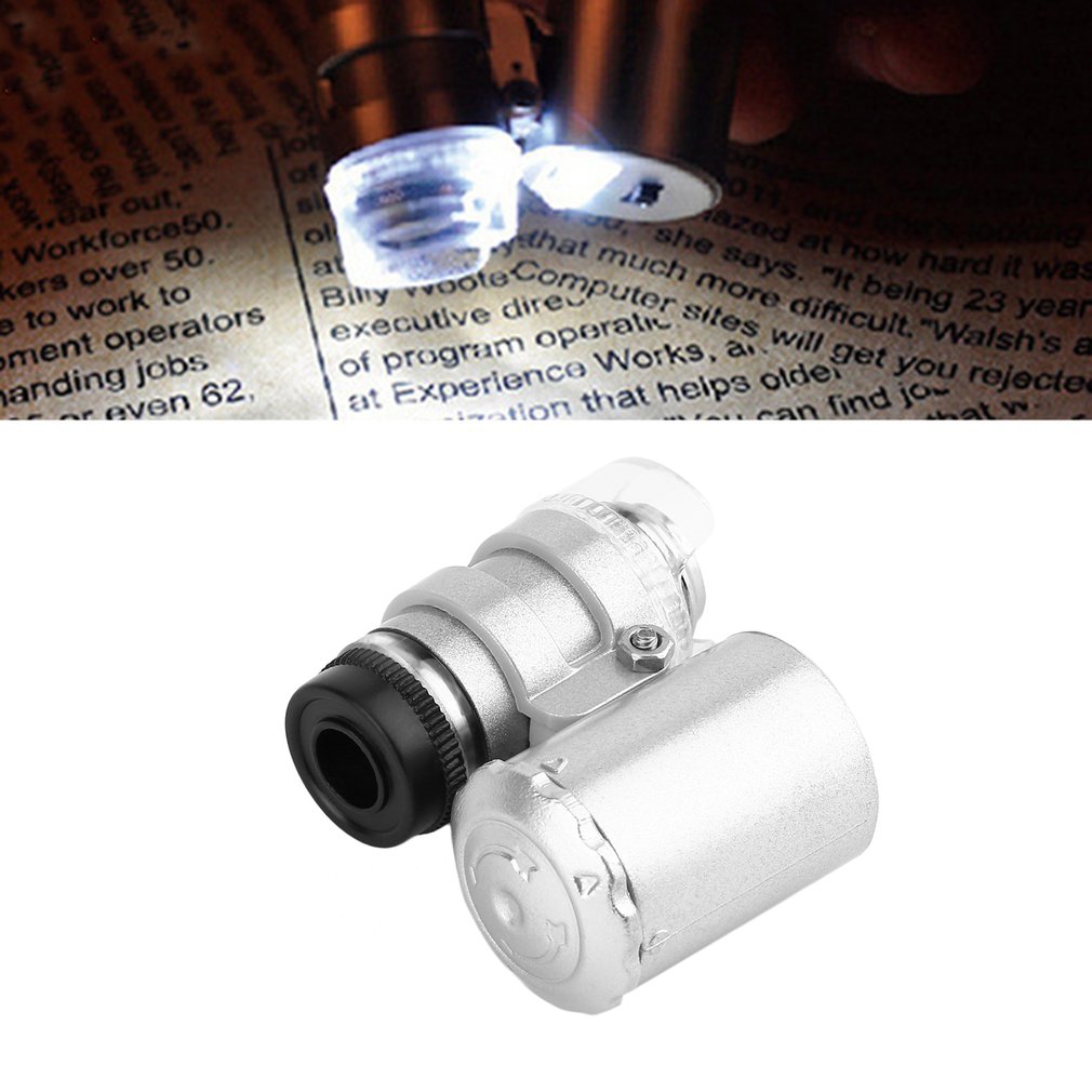 Handheld 60x Microscope Loupe Jeweler Magnifier LED Light Adjustable Focus