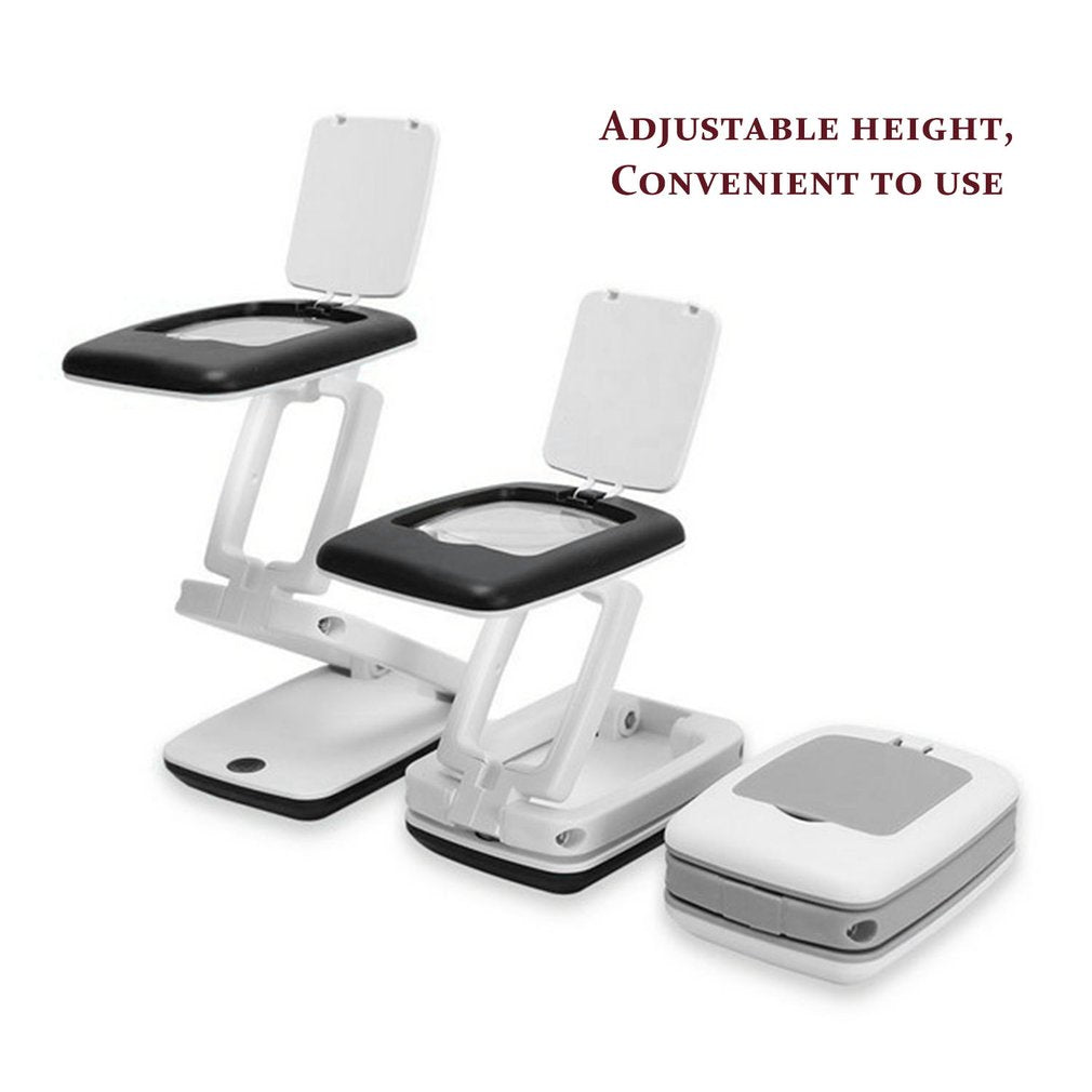 Foldable Desktop Magnifier Lamp Magnifying Glass 3X Magnification for Reading - Black / White