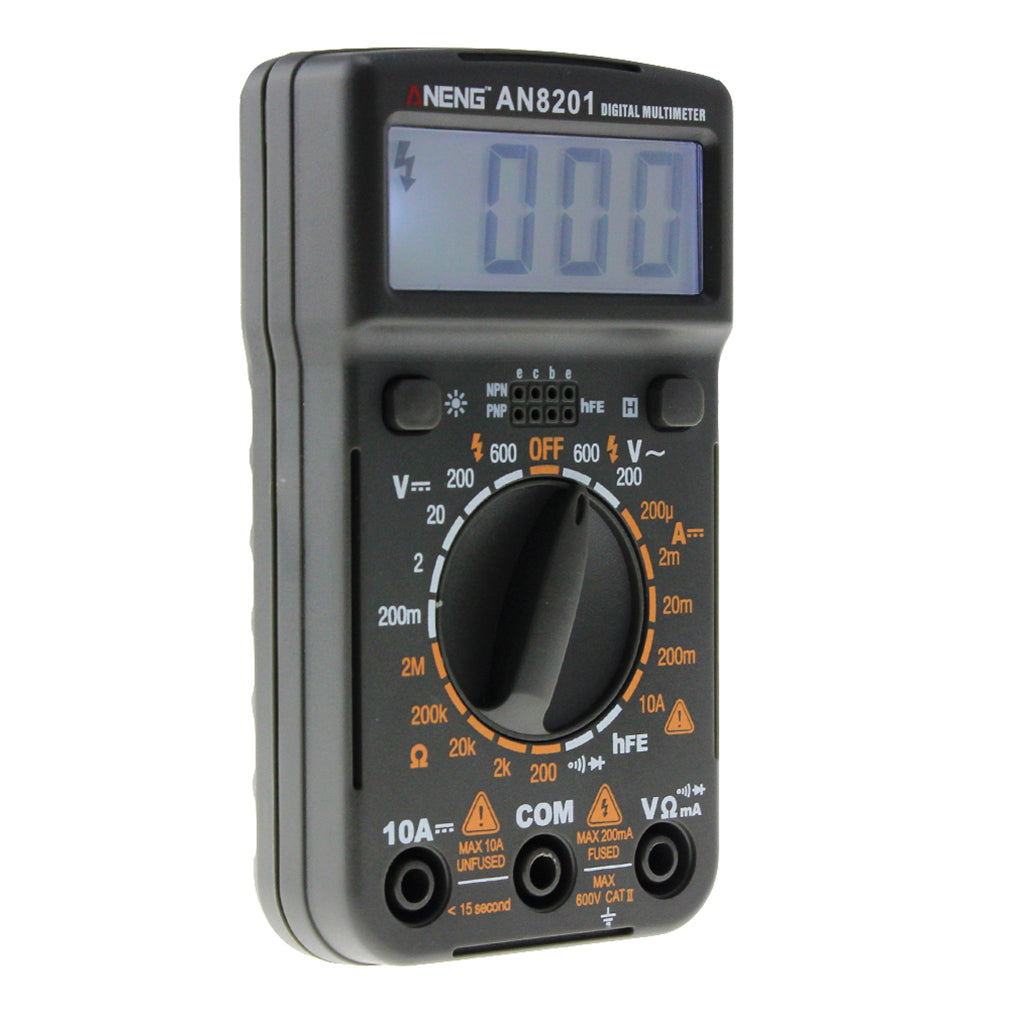 Aneng AN8201 LCD Digital Multimeter Electric Handheld Tester AC/DC Voltmeter Ammeter - Black