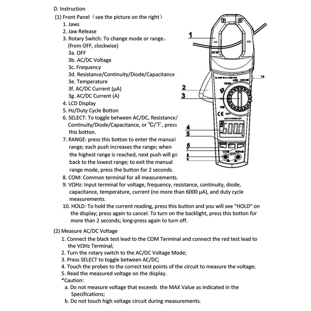 ZOTEK VC902 Digital Clamp Meter 6000 Counts Multimeter Handle Multimeter Tool