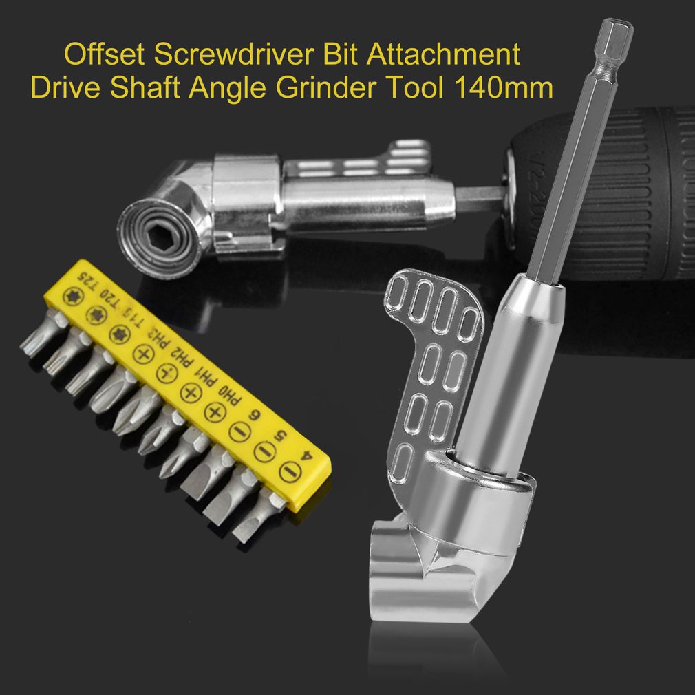 Offset Screwdriver Bit Attachment Drive Shaft Angle Grinder Tool 140mm