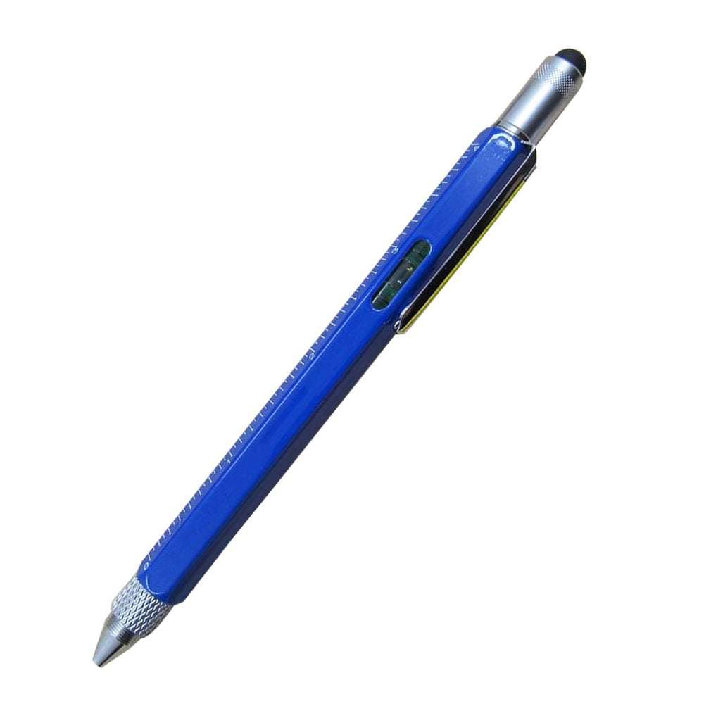 Multi-purpose Ballpoint Pen Screwdriver Stylus Ruler Leveler Scale Pen Tool - Blue