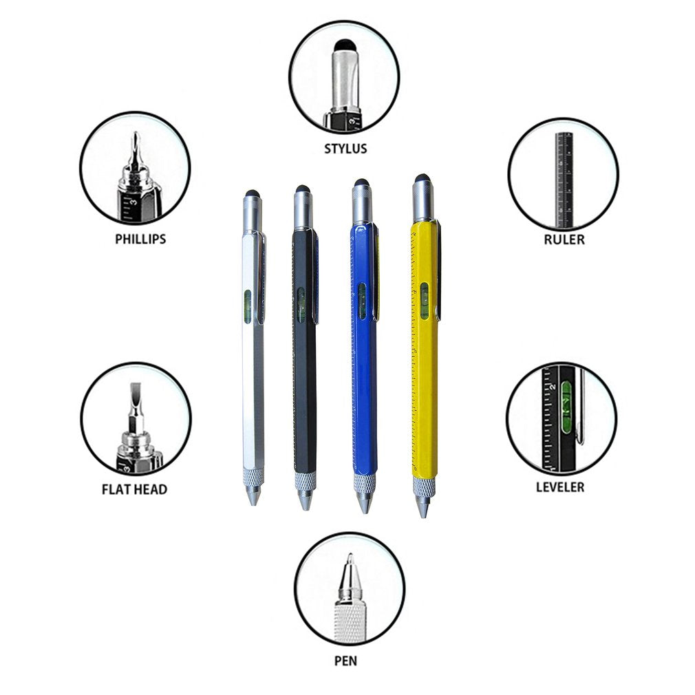 Multi-purpose Ballpoint Pen Screwdriver Stylus Ruler Leveler Scale Pen Tool - Blue