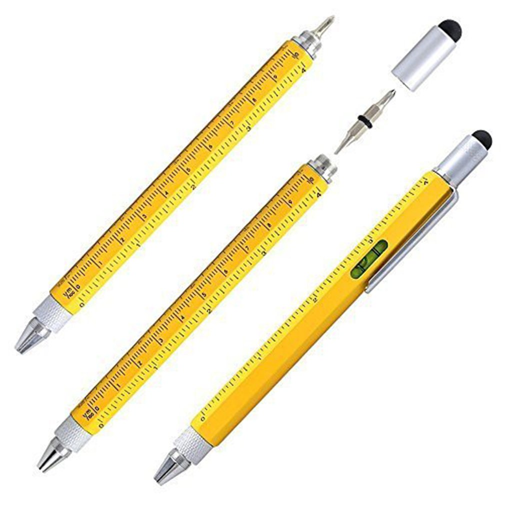 6-in-1 Ballpoint Pen Stylus Pen Screwdriver Ruler Scale Pen Tool - Yellow