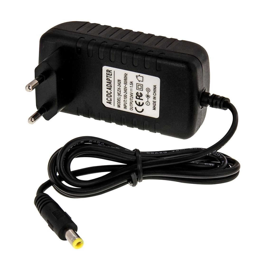 EU Plug AC 100-240V to DC 24V 1.5A Power Adapter, Tips: 5.5 x 2.1mm, Cable Length: about 1.2m (Black)