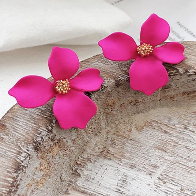 Ladies Cute Spray Paint Metal Flower Stud Earrings (Red)