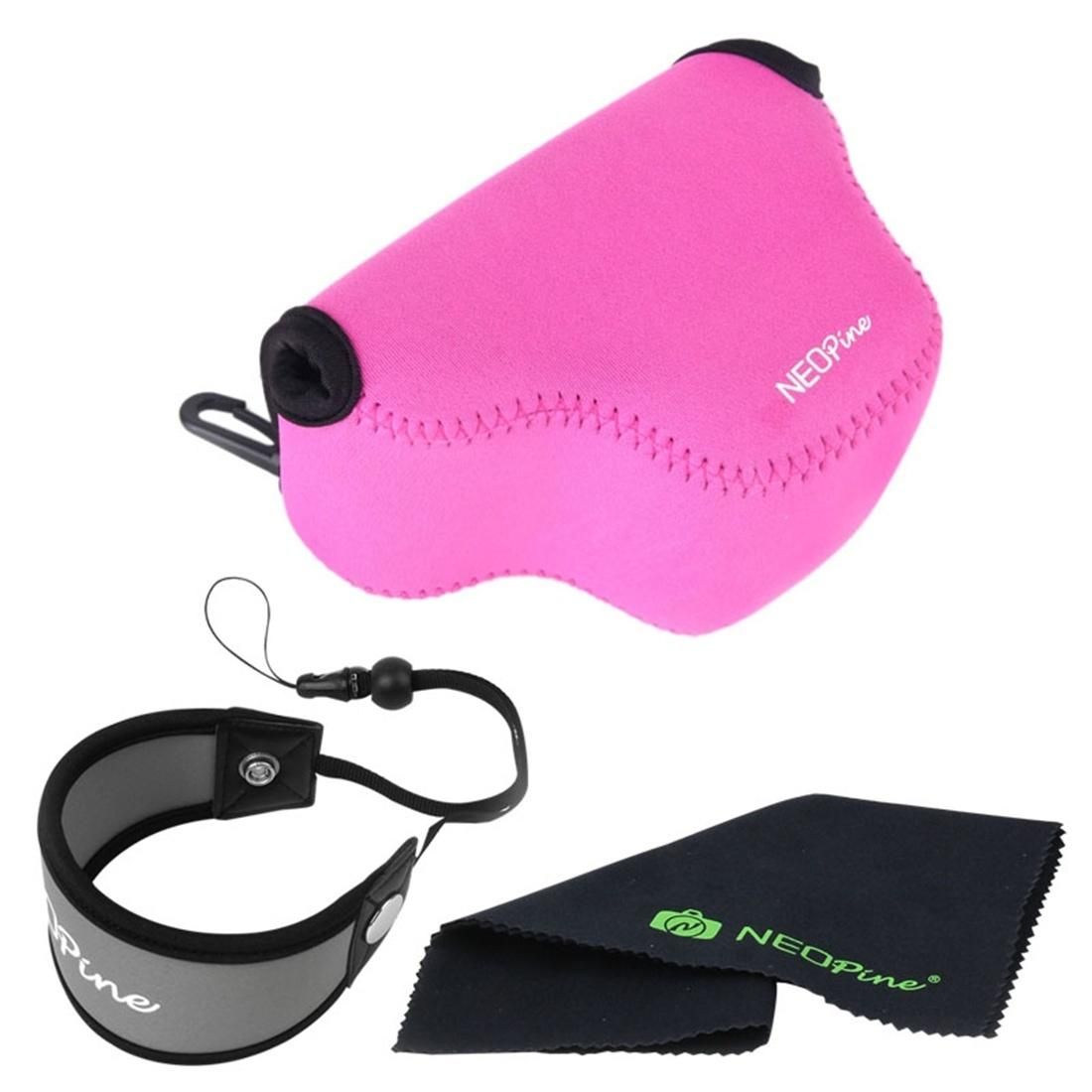 NEOpine Neoprene Soft Triangle Camera Bag + Hand Strap + Cleaning Cloth Set for Samsung NX3000 Camera 20-50mm Lens (Pink)