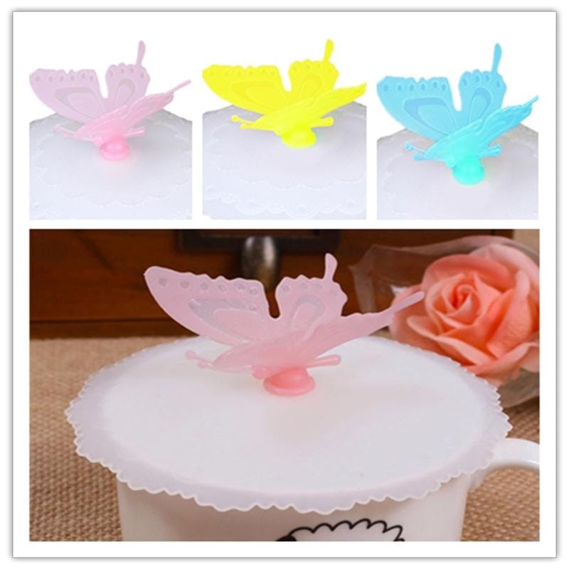 2 PCS Creative Dustproof Silicone Butterfly Transparent Lace Cup Cover (Blue)