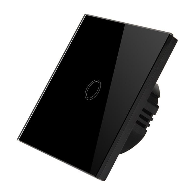 D6-01 86mm Wall Touch Switch, Tempered Glass Panel, 1 Gang 1 Way, EU / UK Standard (Black)