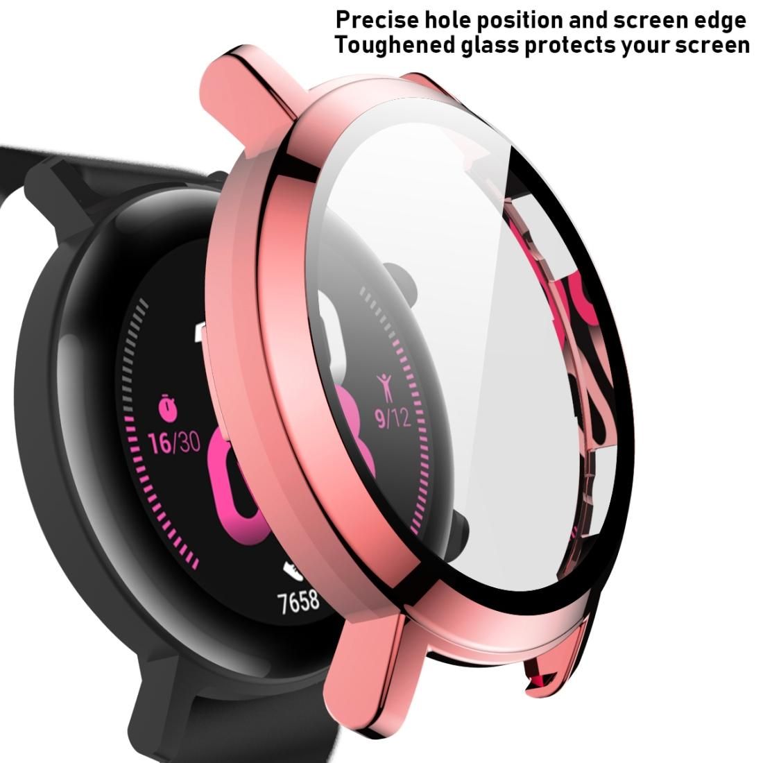 2 in 1 Tempered Glass Screen Protector + Fully Plating PC Case, Size:For Huawei Watch GT2 46mm (Black)