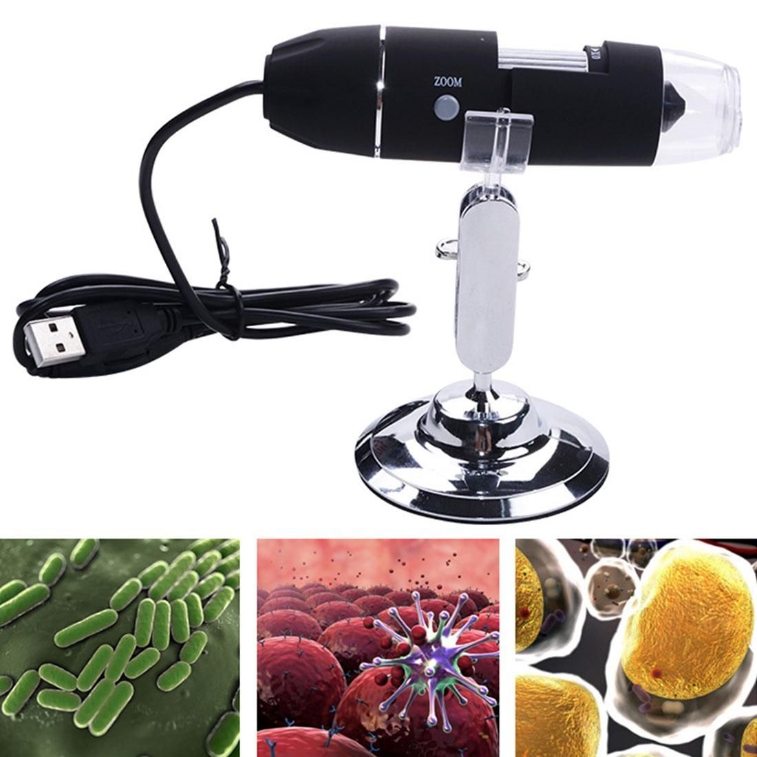 1000X Magnifier 0.3MP Image Sensor USB Digital Microscope with 8 LED & Professional Stand (Black)
