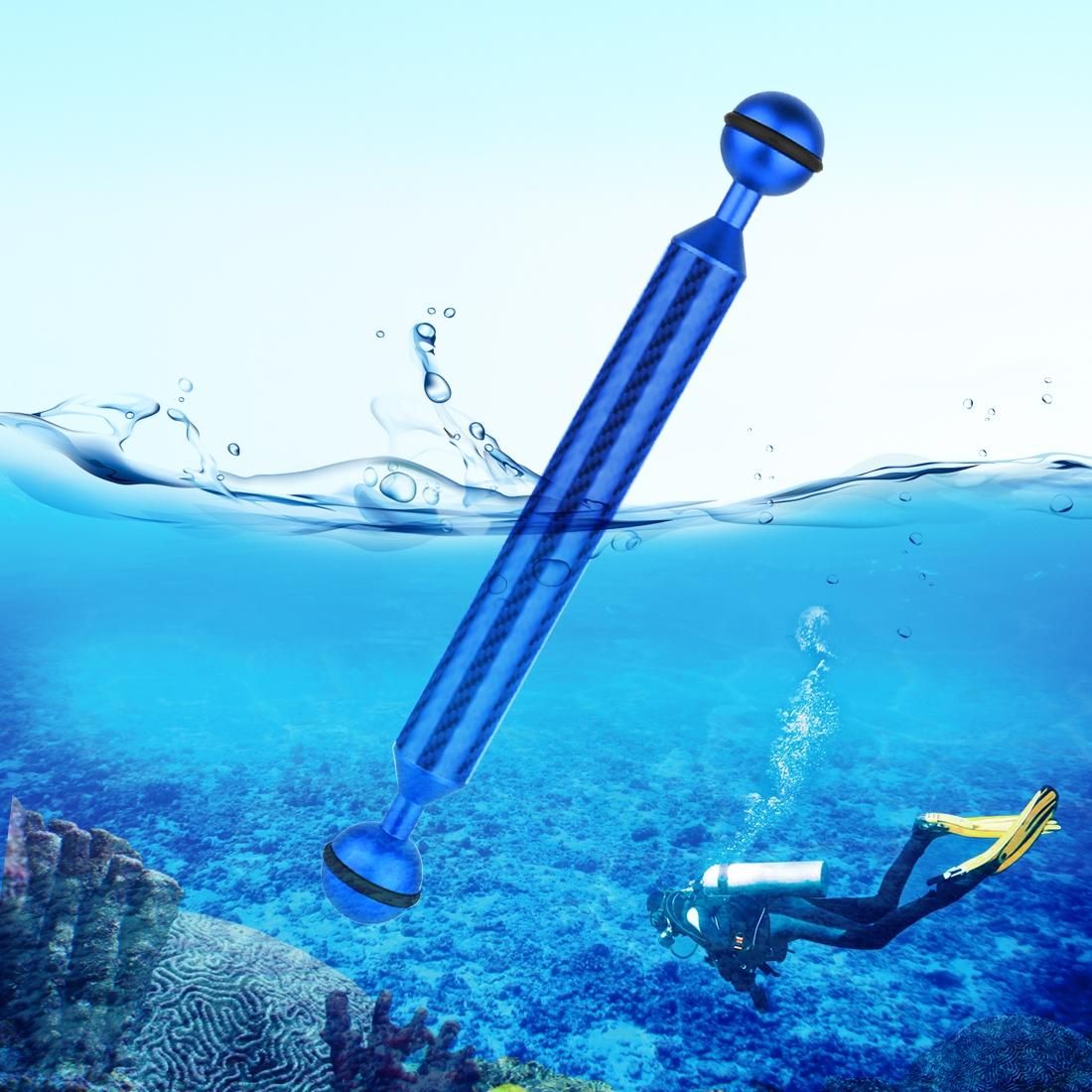 PULUZ 8 inch 20.3cm Length 20.8mm Diameter Dual Balls Carbon Fiber Floating Arm, Ball Diameter: 25mm (Blue)