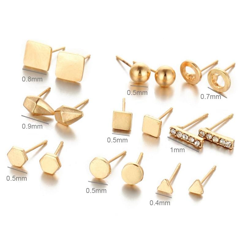 9 Pair Sets Assorted Multiple Stud Earrings Jewelry Set With Card For Women And Girls (Gold)