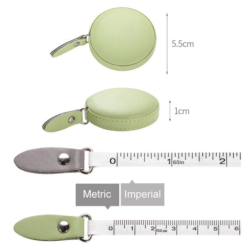 2 PCS Mini Tape Measure Cute Portable PU Measuring Ruler Measuring Bust Hips Waist Soft Tape (Green)