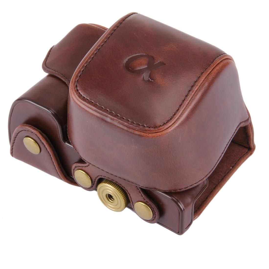 Digital Leather Camera Case Bag with Strap for Sony NEX6 (Coffee)
