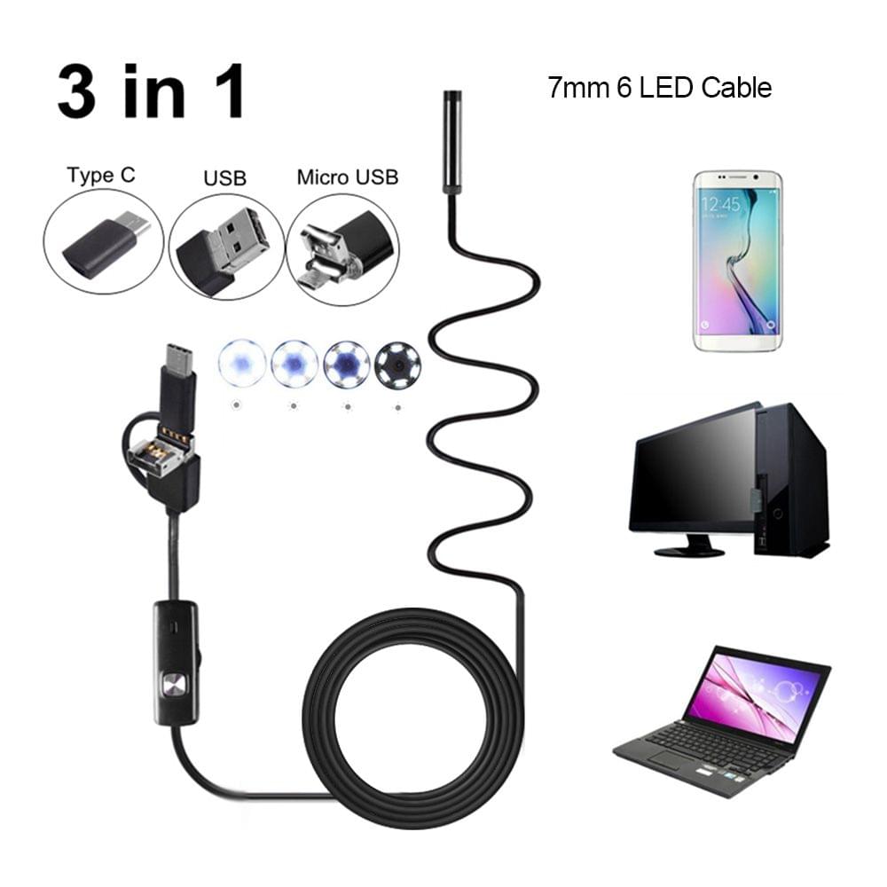 3 in 1 Inspection Camera Borescope Type-C & Micro USB & USB - 2m
