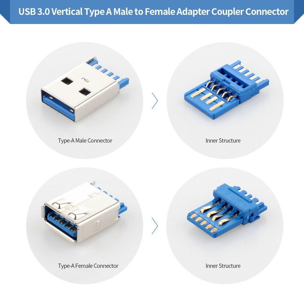 USB 3.0 Adapter Vertical Male to Female Right Angle Type-A