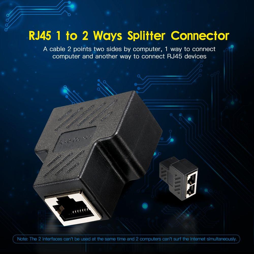 RJ45 Splitter Adapter Connector 1 to 2 Female Ports for CAT