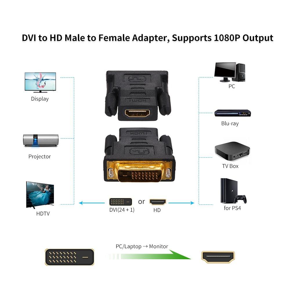 DVI-D to HD Adapter 1080P Gold Plated DVI DVI-D 24+1 Pin