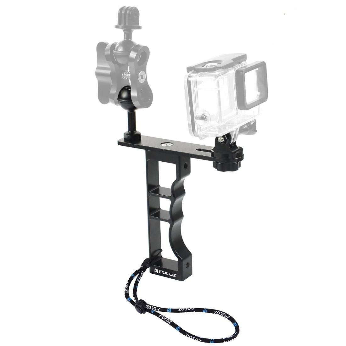 PULUZ CNC Aluminum Single Hand Diving Photography Bracket Handheld Holder, Compatible with DJI Osmo Action, GoPro NEW HERO /HERO7 /6 /5 /5 Session /4 Session /4 /3+ /3 /2 /1, Xiaoyi and Other Action Cameras, DSLR Cameras (Black)