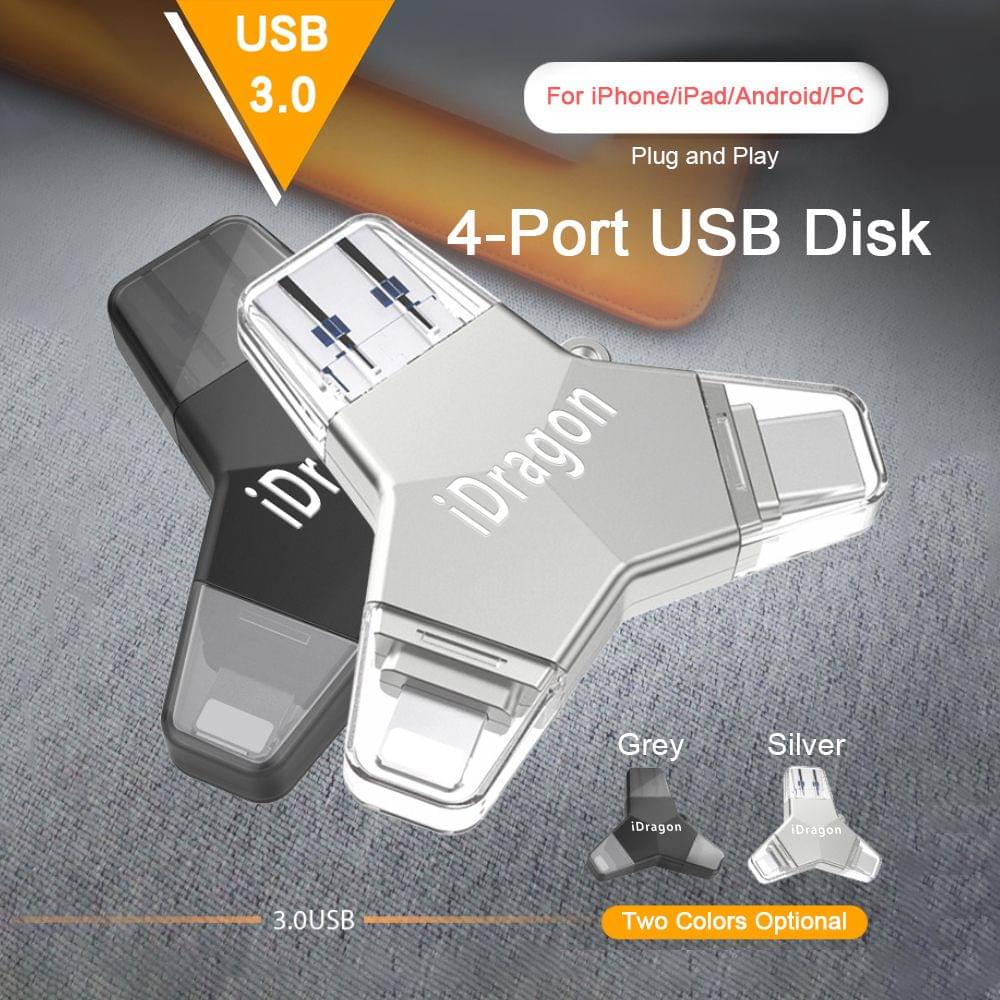 4-in-1 USB Flash Drive 128GB for iPhone Storage External - 128GB