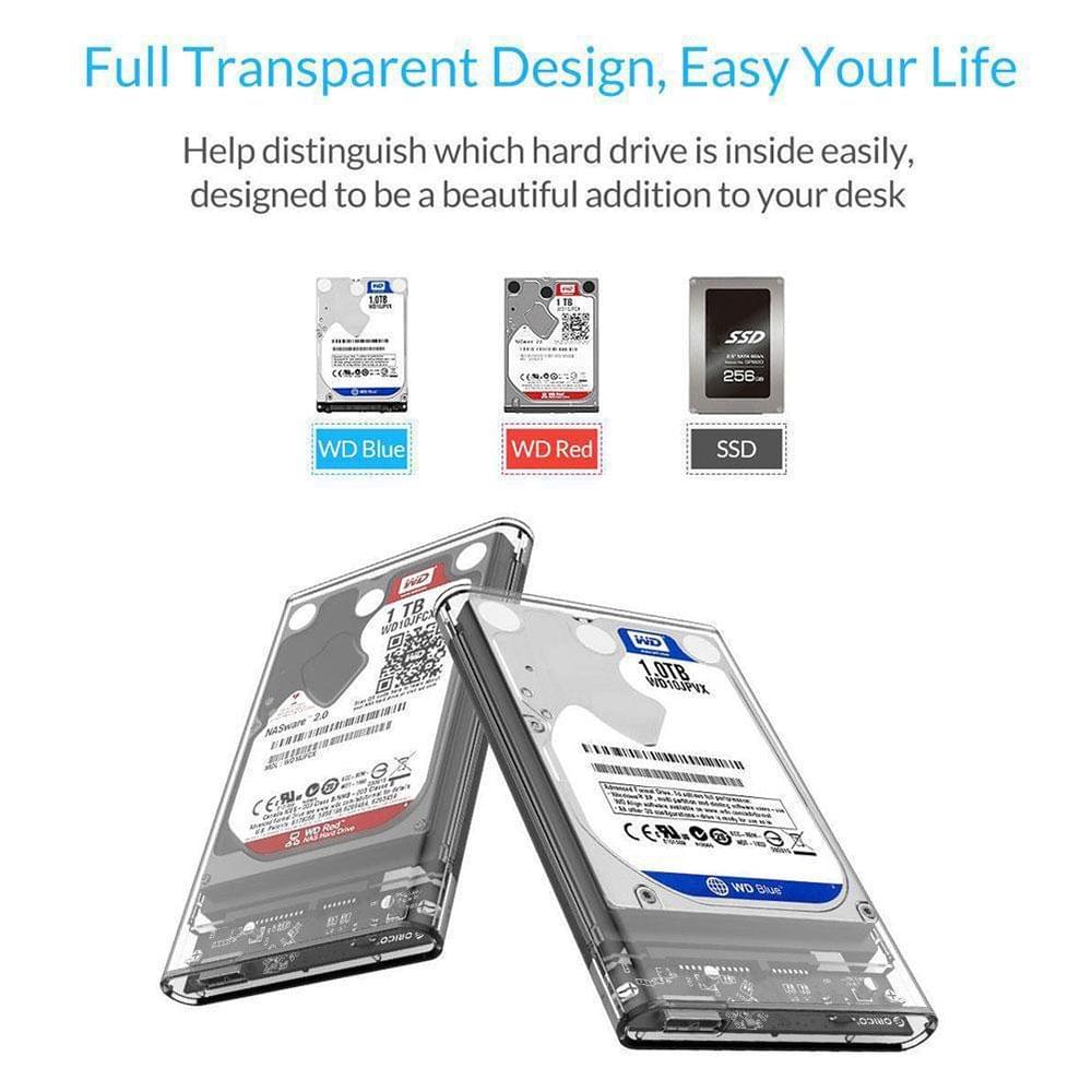 2.5" Transparent Hard Drive Enclosure USB 3.0 to SATA3 5gbps
