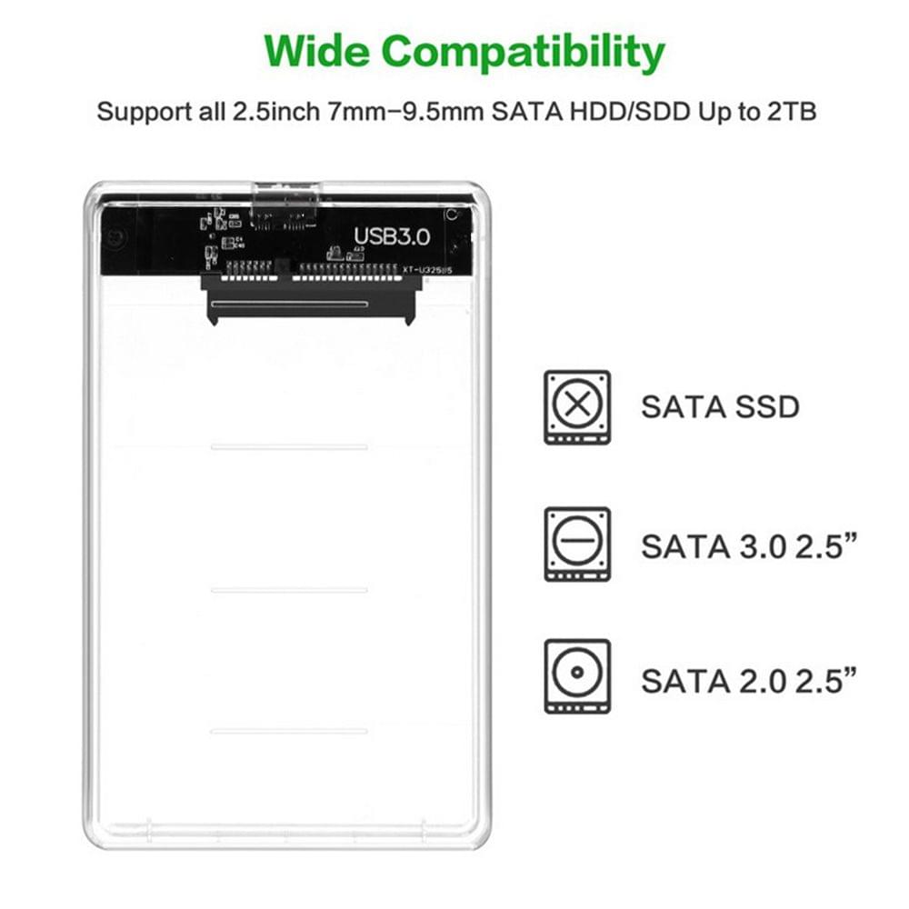 2.5" Transparent Hard Drive Enclosure USB 3.0 to SATA3 5gbps
