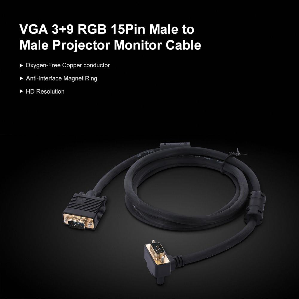VGA 3+9 RGB 15Pin Male to Male Projector Monitor Cable 90